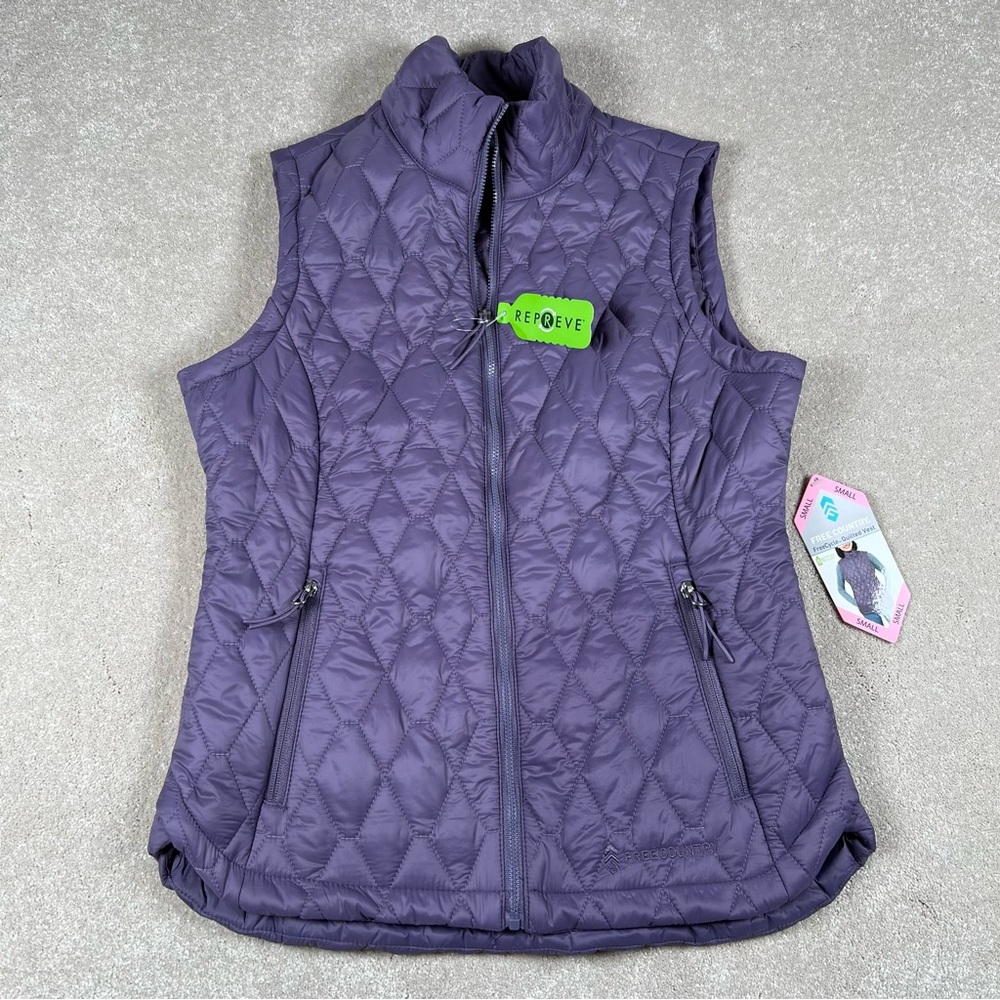 Lightweight Puffer Vest Quilted Purple NWT Repreve Zip Up Free Country Women's S